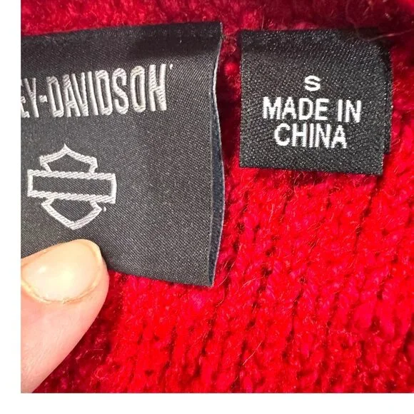 Harley Davidson Red Knit Signature Logo Pullover Sweater Biker Motorcycle S - Picture 5 of 7